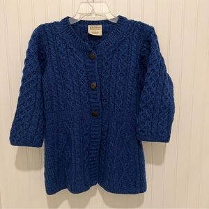 Kilronan Knitwear 100% Pure New Wool Blue Cable Knit Cardigan